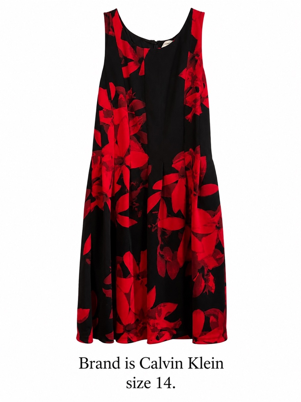 Calvin Klein Black Dress with Bold Red Floral A-Line